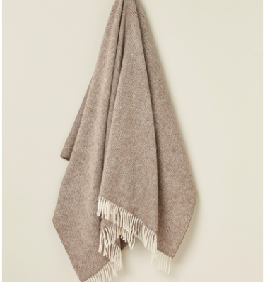British Wool Herringbone Throw - Brown